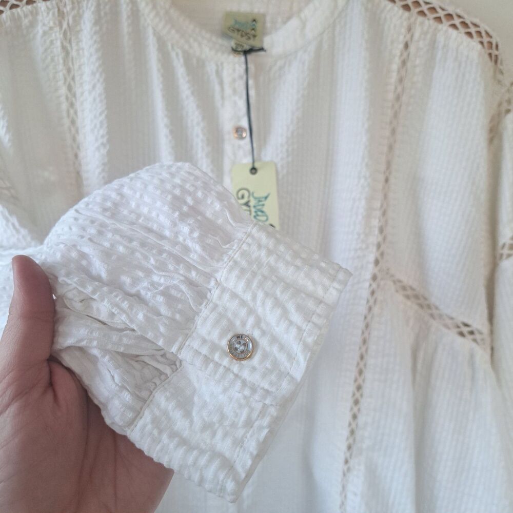 NEW Jaded Gypsy One Size White Long Sleeve Tunic Blouse Shirt Top Boho Oversized - Picture 5 of 13